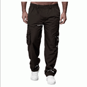 Men's Casual Multi-pocket Loose Straight Cargo Pants (Option: Coffee-4XL)