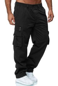 Men's Casual Multi-pocket Loose Straight Cargo Pants (Option: Black-2XL)