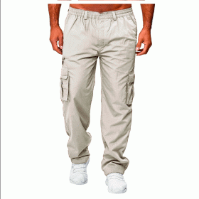 Men's Casual Multi-pocket Loose Straight Cargo Pants (Option: Rice grey-M)