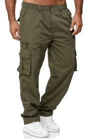 Men's Casual Multi-pocket Loose Straight Cargo Pants (Option: Army green-L)