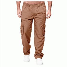 Men's Casual Multi-pocket Loose Straight Cargo Pants (Option: Dark khaki-M)