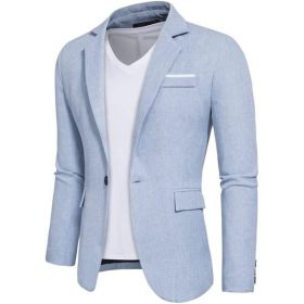 Mens Casual Blazers 1 Button Slim Fit Suit Jackets Lightweight Sport Coats (Color: Light Blue, size: XL)