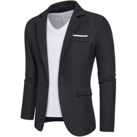 Mens Casual Blazers 1 Button Slim Fit Suit Jackets Lightweight Sport Coats (Color: Black, size: 2XL)