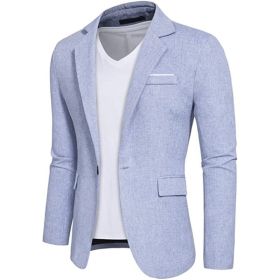 Mens Casual Blazers 1 Button Slim Fit Suit Jackets Lightweight Sport Coats (Color: Blue, size: XL)