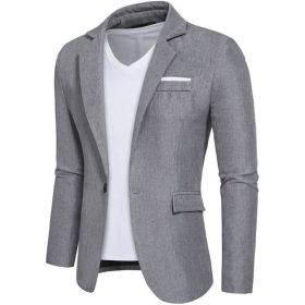 Mens Casual Blazers 1 Button Slim Fit Suit Jackets Lightweight Sport Coats (Color: Grey, size: XL)