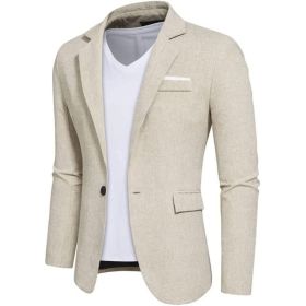 Mens Casual Blazers 1 Button Slim Fit Suit Jackets Lightweight Sport Coats (Color: Khaki, size: M)