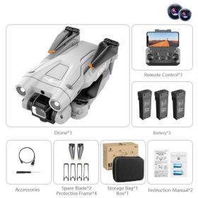 Dual Camera Drone; 3 Sides Obstacle Avoidance; Optical Flow Positioning; Automatic Shot Detection; Real-time Transmission; One Key Return; Folding Bod (Color: Gray, Items: 3 BATTERY)