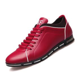 Spring Autumn New Men Shoes Casual Sneakers Fashion Solid Leather Shoes Formal Business Sport Flat Round Toe Light Breathable (Shoe Size: 40, Color: Red)