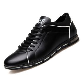 Spring Autumn New Men Shoes Casual Sneakers Fashion Solid Leather Shoes Formal Business Sport Flat Round Toe Light Breathable (Shoe Size: 47, Color: Black)