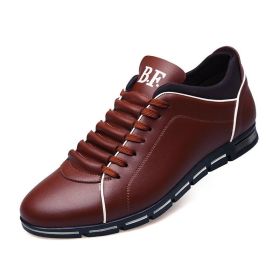 Spring Autumn New Men Shoes Casual Sneakers Fashion Solid Leather Shoes Formal Business Sport Flat Round Toe Light Breathable (Shoe Size: 38, Color: Auburn)