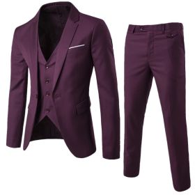 Mens 3-Piece Suit Slim Fit Formal Jacket Set (Color: Purple, size: L)