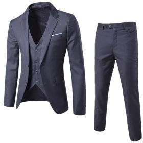 Mens 3-Piece Suit Slim Fit Formal Jacket Set (Color: Dark grey, size: L)