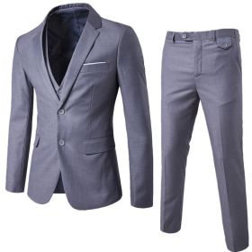 Mens 3-Piece Suit Slim Fit Formal Jacket Set (Color: Grey, size: 2XL)