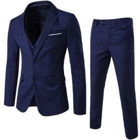 Mens 3-Piece Suit Slim Fit Formal Jacket Set (Color: Navy Blue, size: L)