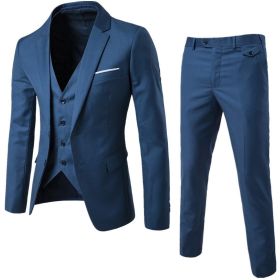 Mens 3-Piece Suit Slim Fit Formal Jacket Set (Color: Dark blue, size: S)