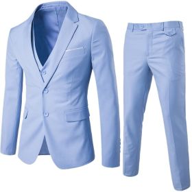 Mens 3-Piece Suit Slim Fit Formal Jacket Set (Color: Light Blue, size: M)