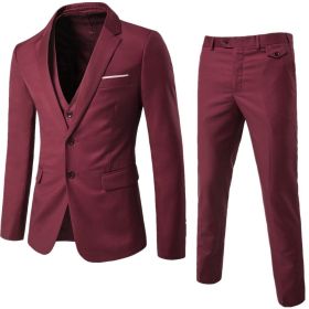 Mens 3-Piece Suit Slim Fit Formal Jacket Set (Color: Red, size: 2XL)