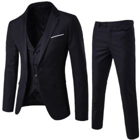 Mens 3-Piece Suit Slim Fit Formal Jacket Set (Color: Black, size: S)