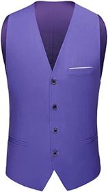 Mens Formal Suit Vest Business Formal Dress Waistcoat Vest with 3 Pockets for Suit or Tuxedo (Color: LIGHT VIOLET-XXL)