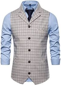 Mens Plaid Vests Single Row Five Buttons Slim Fit Clothes for Dinner, Ceremony (size: WHITE-M)