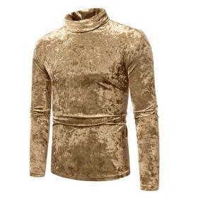 Mens Velvet Shirts Long Sleeve Soft Casual Button Down Shirt (Color: Gold, size: L)