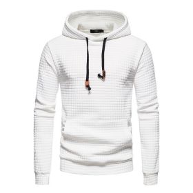 Mens Hoodies Pullover Long Sleeve Knit Hooded Sweatshirt (Color: White, size: M)