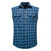 Mens Casual Plaid Snap Shirt Sleeveless with Pocket