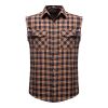 Mens Casual Plaid Snap Shirt Sleeveless with Pocket