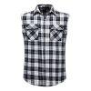 Mens Casual Plaid Snap Shirt Sleeveless with Pocket