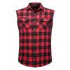 Mens Casual Plaid Snap Shirt Sleeveless with Pocket