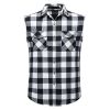 Mens Casual Plaid Snap Shirt Sleeveless with Pocket