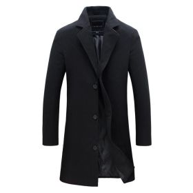 Mens Trench Coat Lapel Single Breasted Long Overcoat (Color: Black, size: XL)