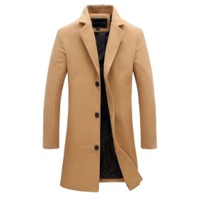 Mens Trench Coat Lapel Single Breasted Long Overcoat (Color: Khaki, size: S)