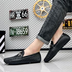 2024 men's bean shoes casual leather shoes with a slip-on loafers (colour: black, size: 39)