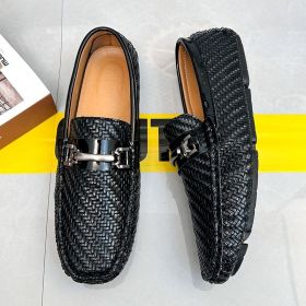 2024 men's bean shoes casual leather shoes with a slip-on loafers (colour: black, size: 40)