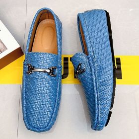 2024 men's bean shoes casual leather shoes with a slip-on loafers (colour: blue, size: 48)