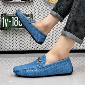 2024 men's bean shoes casual leather shoes with a slip-on loafers (colour: blue, size: 41)