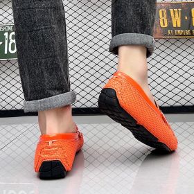 2024 men's bean shoes casual leather shoes with a slip-on loafers (colour: orange, size: 41)