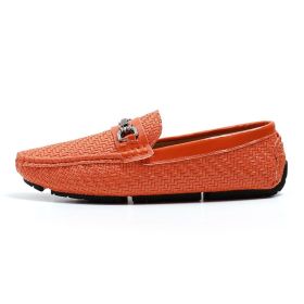 2024 men's bean shoes casual leather shoes with a slip-on loafers (colour: orange, size: 42)