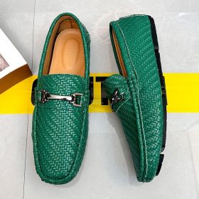 2024 men's bean shoes casual leather shoes with a slip-on loafers (colour: green, size: 48)