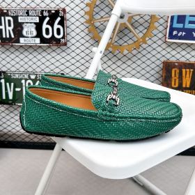 2024 men's bean shoes casual leather shoes with a slip-on loafers (colour: green, size: 47)