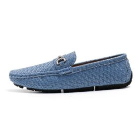 2024 men's bean shoes casual leather shoes with a slip-on loafers (colour: blue, size: 42)