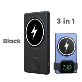 3 in 1 Fast Charging Magnet Power Bank Wireless Charger External Battery Mobile Phone Charging For Iphone|IWatch (Color: Black)