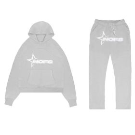 Tracksuit Mens Y2k Loose Casual Jogging Suit Nofs Printed Streetwear Hoodie Sweatpants Set (Color: Gray, size: L)