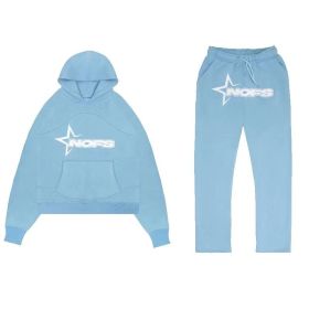 Tracksuit Mens Y2k Loose Casual Jogging Suit Nofs Printed Streetwear Hoodie Sweatpants Set (Color: Light Blue, size: XL)