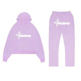 Tracksuit Mens Y2k Loose Casual Jogging Suit Nofs Printed Streetwear Hoodie Sweatpants Set (Color: Purple, size: XL)