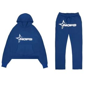 Tracksuit Mens Y2k Loose Casual Jogging Suit Nofs Printed Streetwear Hoodie Sweatpants Set (Color: Blue, size: XXL)