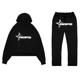 Tracksuit Mens Y2k Loose Casual Jogging Suit Nofs Printed Streetwear Hoodie Sweatpants Set (Color: Black, size: XXL)