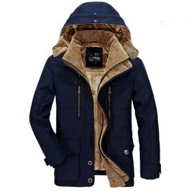 Solid Color Mens Parkas Jackets Hooded Thick Fleece Military Coat Fur Collar Warm Windbreaker Casual Outdoor Parka Overcoat Men (Color: WISH601Blue, size: S)