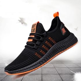 Fashion Sneakers Lightweight Men Casual Shoes Breathable Male Footwear Lace Up Walking Shoe (Shoe Size: 45, Color: Black-Orange)